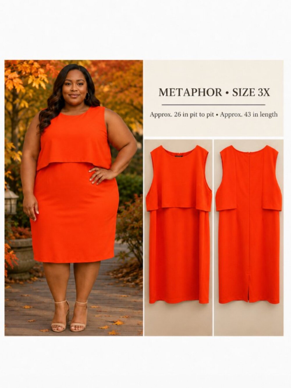 Metaphor Orange Sleeveless Popover Sheath Dress 3X